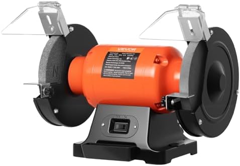 VEVOR Bench Grinder, 8-inch Single Speed, 3450RPM High-Speed Table Grinders with 750W 6.2A 1.0Hp Induction Motor, 36/60-Grit Grinding Wheel & Adjustable Eye Shield for Fast Sharpening Grinding