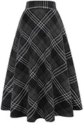 IDEALSANXUN Womens Plaid Wool Skirts Elastic Waist A-Line Pleated Tartan Long Skirts