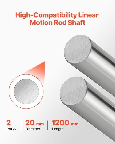 VEVOR 2PCS Linear Motion Rod, 20 mm x 1200 mm (0.79 x 47.24 in), SFC20 Carbon Steel Linear Rod Shaft, Anti Rust and High Precision, High Hardness Shaft, for Cutting Grinding Milling Drilling Machine