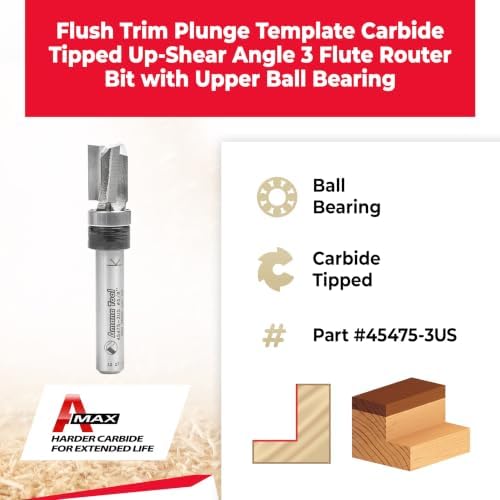 Amana Tool - 45475-3US Carbide Tipped Up Shear Face Plunge Template 3/8 Dia x 1/2 x 1/4 In