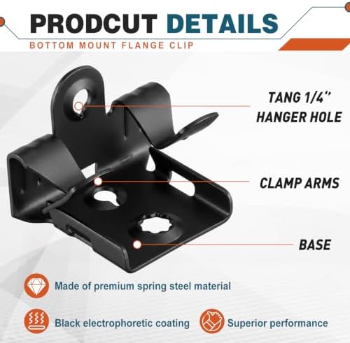 Hicarer 50 Pcs Hammer on Flange Clip Bottom Mount 5/16-1/2 Inch Clamp Bulk with Hole Cable Clip for Flanges Spring Steel