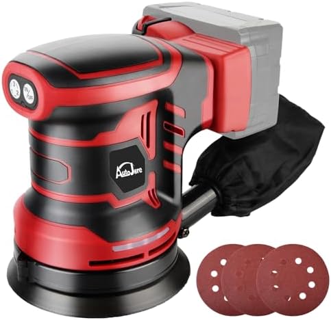 Random Orbit Sander 3 Adjustable Speed 5 inch electric Sander Compatible with Milwaukee 18V Battery (NO Battery) with Dust Bag 3 Sandpaper for Polishing, Sanding, Smoothing Surfaces