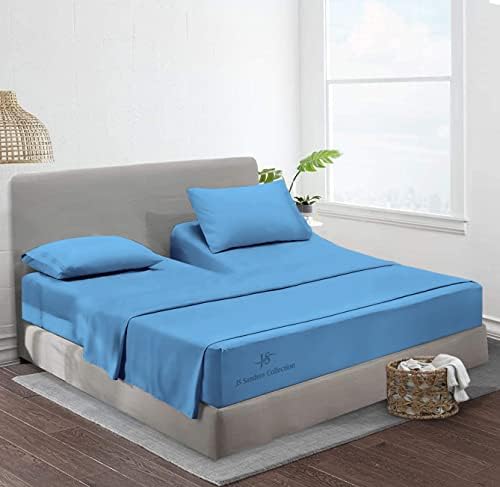 JS Sanders Collection Split Head Sheet Set King Size,Mediterranean Blue