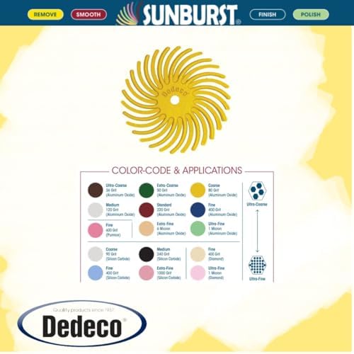 Dedeco Sunburst Radial Bristle Discs 48-Pack - 3/4" Curved - Yellow 80 Grit (Coarse) - Aluminum Oxide for Polishing & Finishing