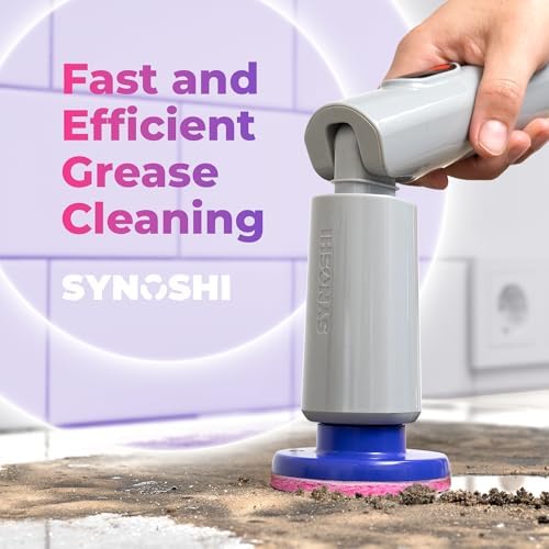 Synoshi PRO Electric Spin Scrubber & Magic Melamine Sponge Heads (3 Units), Bathroom and Shower Scrubber, Kitchen Cleaning, Adjustable Angles, 2 Speed