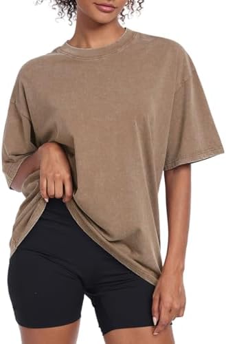 Womens Vintage Oversized T Shirts Acid Washed Baggy Cotton Tee Workout Gym Shirts Boyfriend Short Sleeve Tops