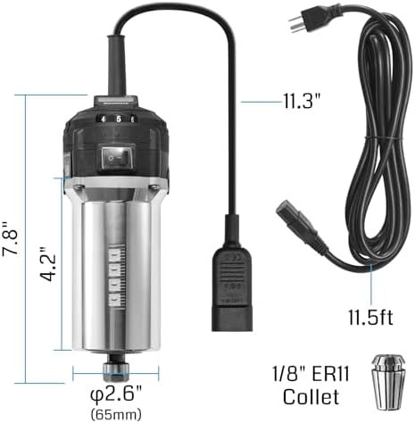 Genmitsu 710W CNC Compact Router 65mm Diameter, Spindle Motor with LCD Digital Display 6 Adjustable Speeds, 1/8” ER11 Collet, 4 Carbon Brushes, for CNC Milling Machine