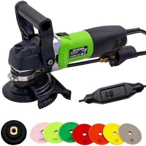 800W Electric Wet Stone Polisher 4'' Variable Speed Grinder Buffing Machine, Countertop Concrete Polisher with 7PCS Diamond Polishing Pads for Granite, Tile, Cement Floor