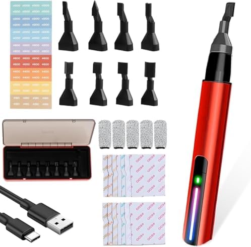 Electric Reciprocating Sander Mini Pen Detail Sander Tool USB Quick Charging Sanding Pen Portable with 8pcs Sanding Head Self-Adhesive Sandpaper 3 Gears Adjustable for Grinding Polishing