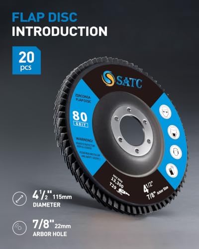 S SATC 20PCS Flap Discs 4 1/2 for Angle Grinder High Performance Grinder Flap Disc 80Grit Type 29