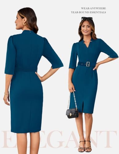 GRACE KARIN Women's Work Dress 3/4 Sleeve V Neck Bodycon Dress with Belt