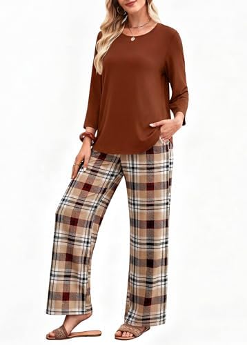 WIHOLL Two Piece Sets for Women Lounge 3/4 Length Sleeve Womens Tops Graphic Pants with Pockets Summer Outfits 2026