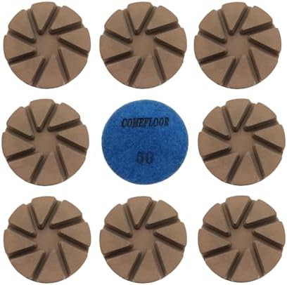 Hybrid Diamond Ceramic Polishing Pucks, Aggressive Concrete Terrazzo Floor Hook n Loop Grinding Pads, 3 Inch Long Using Life Transitional Discs,50# 9 PCS
