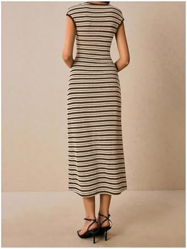 SOLY HUX Women's Striped Midi Dress Casual Work Knit Bodycon Summer Dresses