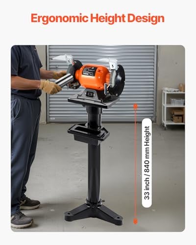 VEVOR Bench Grinder Stand, Heavy-Duty Bench Grinder and Vise Floor Pedestal with 10.6" x 10.6" Mounting Plate, Pre-Cut Mounting Slots & Water Pot, Compatible with Most Bench Grinders