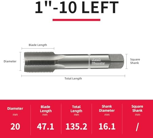 1"-10 Left Hand Straight Flute Thread Tap Machine Tap HSS (High Speed Steel) Threading Tapping Repair Tools DRINYOUNG (1"-10 Left)