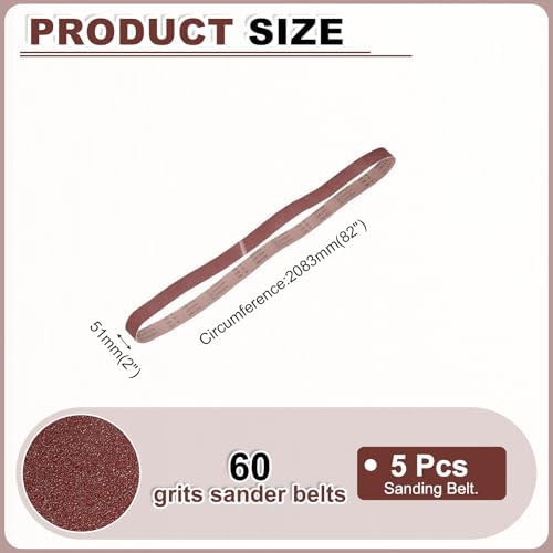 HARFINGTON 2 x 82 Inch Sanding Belts, 5 Pcs 60 Grits Aluminum Oxide