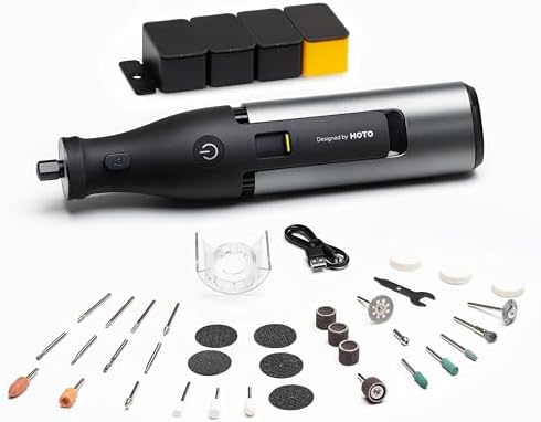 HOTO 12V Cordless Rotary Tool Kit, 35000 RPM Powerful Brushless Motor, Variable Speed, 3000mAh & LED Light, 37 Premium Accessories for 3D Printing Sanding, Polishing, Carving, Drilling& DIY Crafts