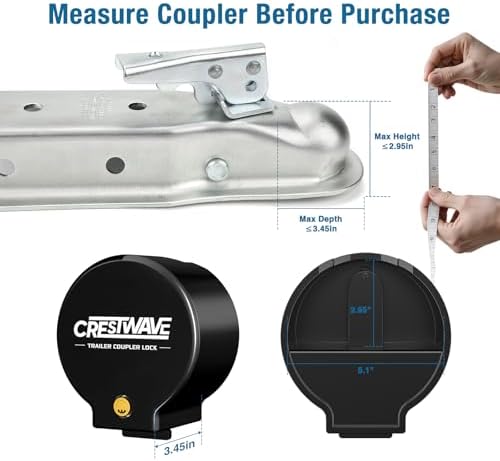 CRESTWAVE Trailer Coupler Lock for 2", 2‑5/16", Anti‑Theft Tongue Lock
