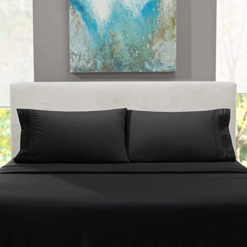 Hearth & Harbor Cal King Size Sheets - 4 Piece Bed Sheet Set, Hotel Luxury Double Brushed Bed Sheets - Extra Soft Bedding Sheets & Pillowcases, California King, Black