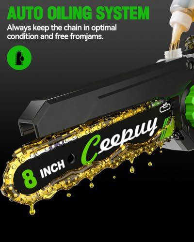 CEEPUY 8 Inch Brushless Mini Chainsaw with 2×4000mAh Batteries, Battery Powered Handheld Electric Chainsaw with Automatic Oiler/Safety Lock, Ideal for Tree Pruning, Branch Trimming & Wood Cutting