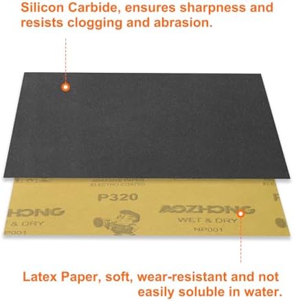 HARFINGTON 100pcs Sandpaper 320 Grit 9 x 11 Inch Waterproof Backing Silicon Carbide Abrasive Wet Dry Sanding Sheets for Wood Finishing, Metal Sanding, Automotive Polishing