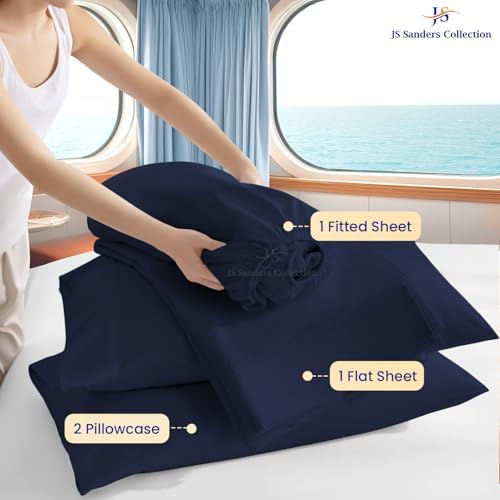 JS Sanders Collection 4PC Boat Sheet Set Universal V Berth, Nayy Blue