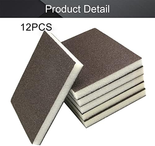 Utoolmart Sanding Sponge Sanding Blocks, 100 Grit Wet Dry Sandpaper Sponge, Washable and Reusable Sand Sponge Kit, for Kitchen Cookware Cleaning and Rust Removal of Rusted Metal, Grey, 12 Pcs