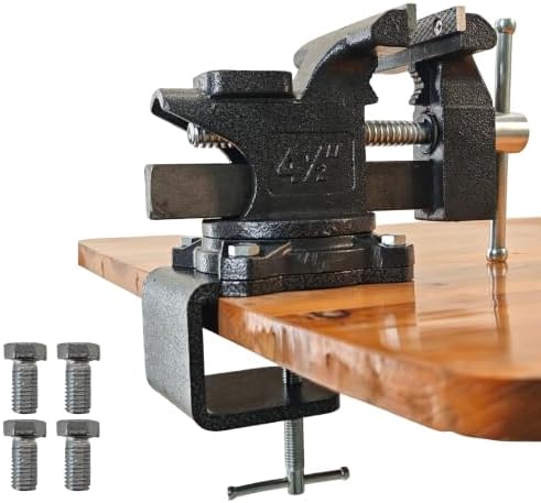 4.5 Inch Bench Vise, Heavy Duty Cast Steel Table Vice for Workbench, 270° Swivel Base Utility Vise with Anvil, Clamp on Vise for Woodworking, Metalworking, DIY