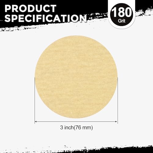 50Pcs Sanding Discs 3In 180Grit Hook and Loop Sandpapers Yellow