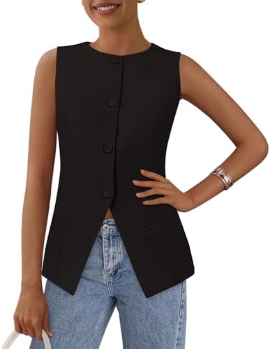 PRETTYGARDEN Women Tailored Suit Vest Business Casual Tops