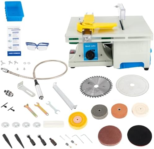 750W Mini Table Saw & Polisher, Adjustable Jewelry Making Bench Grinder Sander w/Flex Shaft for Cutting Rocks