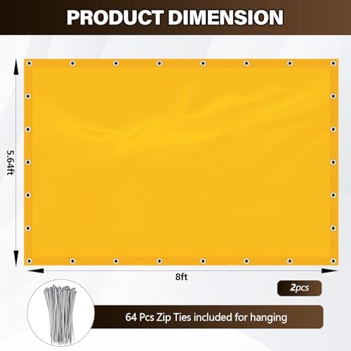 2 Pack Welding Curtain Safety Screen with Fixed Belt, 6 x 8ft Yellow, Fire Resistant Transparent Vinyl Welding Shield for UV and Blue Light Protection