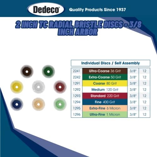 Dedeco Sunburst Radial Bristle Discs 12-Pack - 2" Curved - 3/8" Arbor - Blue 400 Grit (Fine) - Aluminum Oxide for Polishing & Finishing