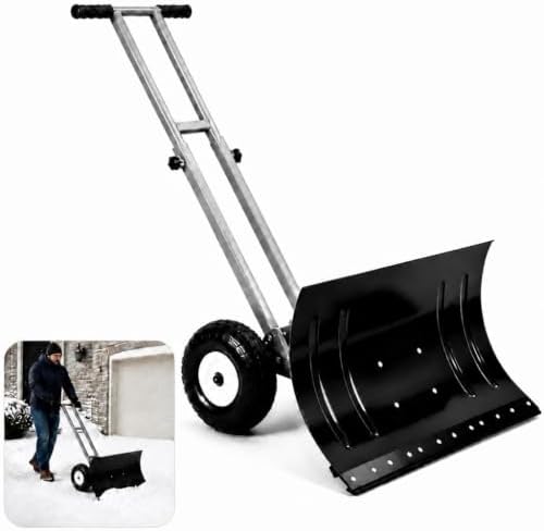 GarveeLife Wheeled Snow Shovel - 29in Steel Blade with 10in Wheels Charcoal