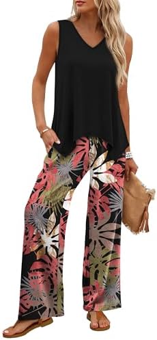WIHOLL Two Piece Sets for Women Dressy Lounge Sets Summer Outfits Cruise Travel Beach Vacation Casual Wide Leg Pants Set