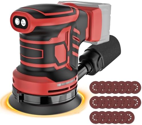 Cordless Sander Compatible with Milwaukee 18V Battery, Random Orbit Sanders 5 Inch Brushless with 6 Variable Speed 9700-19000RPM, 20PCS Sanding Discs & Dust Collector(No Battery)