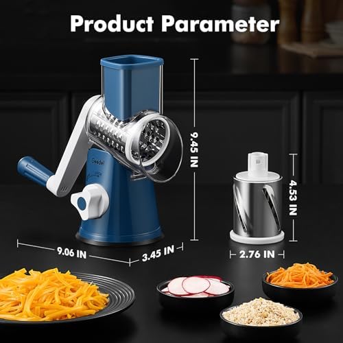 Geedel Rotary Cheese Grater Hand Crank, Cheese Shredder Vegetable Slicer