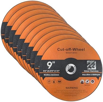 10 Pack Cut Off Wheels 9 Inch Cutting Wheel 9” x 0.075” x 7/8”Metal and Stainless Steel Cutting Disc Fit for Angle Grinder Aggressive Cutting disc for General Purpose Metal Cutting
