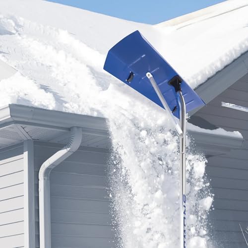 Snow Joe Roof Rake and Snow Removal Tool with 26-Foot Reach and 20-Foot Debris Slide - Ice Remover and Winter Season Accessory for Home, Building, and Garage, RJ207M