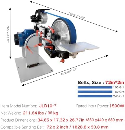 Belt Sander, 1500W Power with 2.2KW VFD, 72x2 inch Belt SizeKnife Sharpener, with 3 Grinding Moulds & 3PCS zirconia corundum sand beltsSanding Belts Compatible with 72"- 82 * 2" Belts
