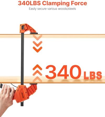 VEVOR Bar Clamps for Woodworking, 2-Pack 12 inch One-Handed Clamp/Spreader, Quick-Grip F-Clamp with 340 lbs Load Limit, Premium Plastic and Carbon Steel, for Woodworking Metal working, Orange + Black