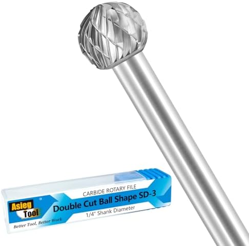 SD-3 Tungsten Carbide Burr Rotary File Ball Shape Double Cut for Die Grinder Drill Bits 1/4'' Inch Diameter of Shank and 3/8'' Inch Diameter of Cutter 15/47'' Inch Cutter Length