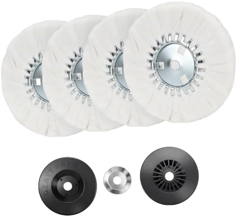 8" Soft Airway Buffing Wheel White Flannel and 4 Inch Airway Flange Kit / 5/8'' Arbor Hole/Finish Polish Step for Angle Grinder - 5 PCS