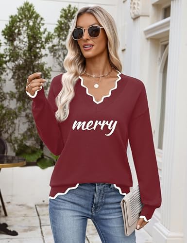 Zeagoo Women's 2026 Fall V Neck Sweater Long Sleeve Lightweight Knit Tops