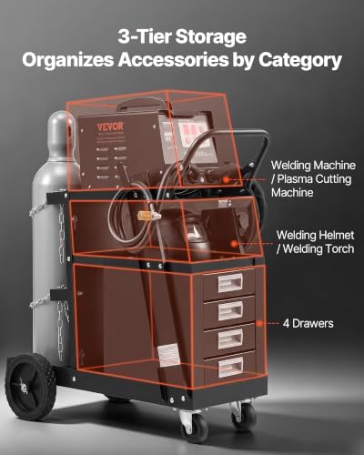VEVOR Welding Cart, 2-Tier 4 Drawers Welder Cart 265 LBS Weight Capacity