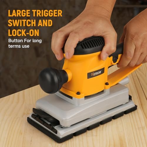 Hoteche 330W Sheet Sander, 115 * 229mm Aluminum Base Sander with 10000rpm, Yellow, Color Box Packaging