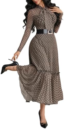 GothDark Polka dot Dress for Women Tie Neck Bow Ruffle Fall Vintage Dress