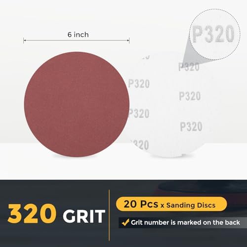 HARFINGTON 20 Pcs 6 Inch Sanding Discs 320 Grit Red Aluminum Oxide