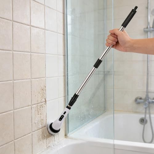 Electric Spin Scrubber, 9-in-1 Cordless Cleaning Brush with Adjustable Extension, for Bathroom, Kitchen, Floor, Shower, Tub, USB Charge, Long Use, 4 Interchangeable Brush Heads, Easy Cleaning